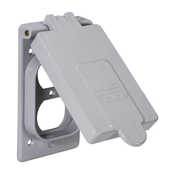 Garvin Industries Duplex Receptacle Cover, Single Gang, Spring Loaded Lid, PVC, 2.8125in x 4.5625in