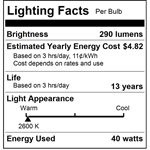 Sunlite 40 Watt T6.5 Tubular Bulb, Double Contact Bayonet Base, Frosted, 120V, 2600K