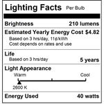 40T8 Frosted Incandescent Tubular Bulb, 40W, Medium Base, 12" Length, 2600K, 210 Lumens