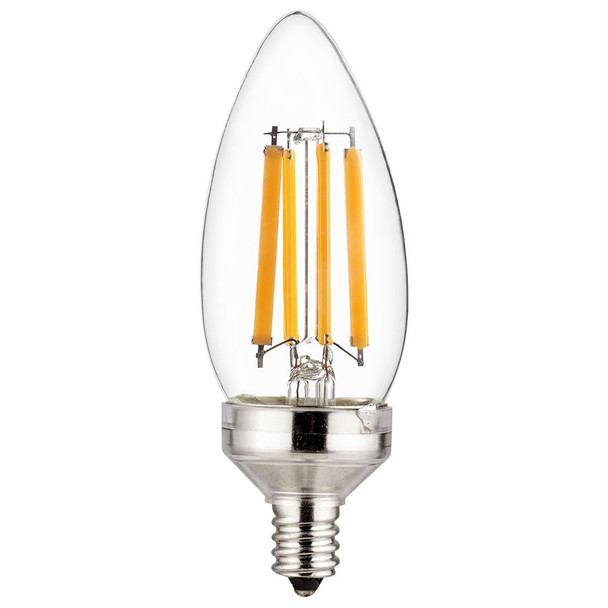 B11 LED Filament Torpedo Tip Chandelier Bulb, 8.8W, E12 Base, Clear, 3000K, Dimmable, 800lm, 90 CRI