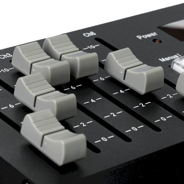 30 Channel RGBW Slider Controller, Six programmable non-motorized faders, Five program buttons, Compact footprint