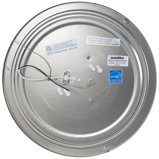 Sunlite LFX Decorative Ceiling Fixture, 12” Round, 15W, 90CRI, 5CCT Selectable (2700K|3000K|3500K|4000K|5000K), Brushed Nickel, Gen 2