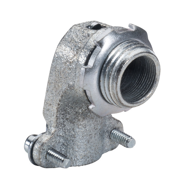 Garvin Industries 109M, 3-1/2" Squeeze Type 90° Flexible Conduit Connector, Malleable Iron, Zinc Plated