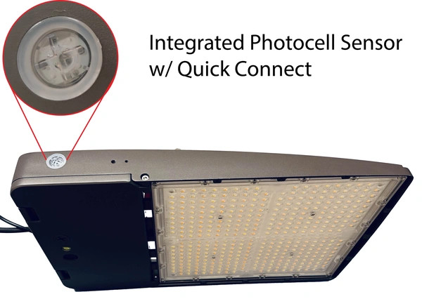 Commercial LED CLF14 Series Flood Light, 200W|240W|300W, 3000K|4000K|5000K, Bronze, Integrated Photocell, Straight Arm Mount