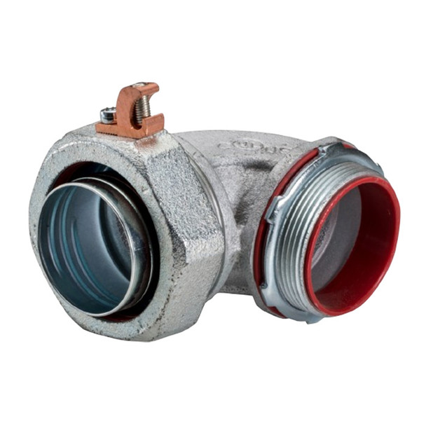 Garvin Industries 494CSGR, 1-1/4" 90° Liquidtight Connector, 4-14 Copper Lay-In Ground Lug, Malleable Iron