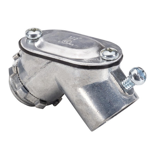 Garvin Industries 361SS, 1/2" Rigid & EMT Box Pull Elbow, Zinc Die Cast, Removable Cover, Neoprene Gasket