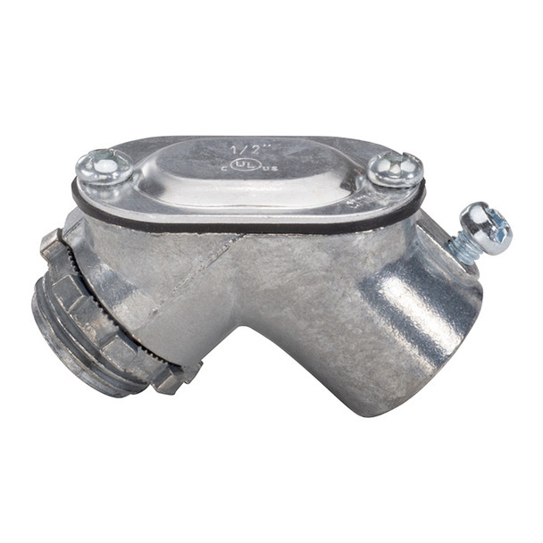 Garvin Industries 371TZ, 1/2" EMT Box Pull Elbow, Zinc Die Cast, Removable Aluminum Cover, Die Cast Locknut, Neoprene Gasket