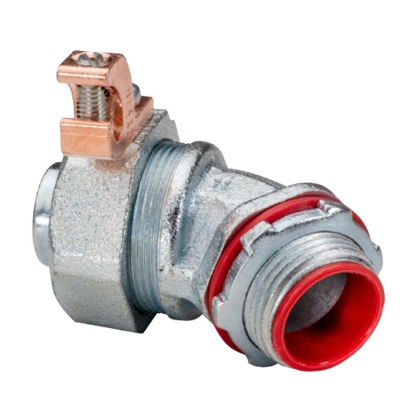 Garvin Industries 233CSGR, 1" 45° Liquidtight Connector, 4-14 Copper Lug, Malleable Iron, Hot Dip Galvanized, Insulated Throat