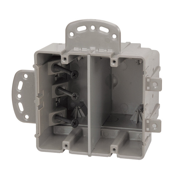 Garvin Industries Romex SmartBox Multi Mount Polycarb 2-Gang Device Box, Horizontal or Vertical Mount, Removable Nail Tab