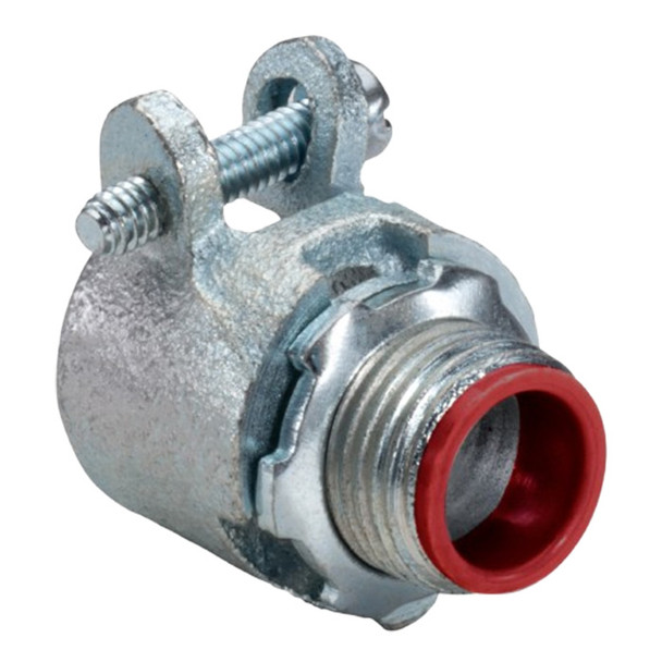 Garvin Industries 1-1/2" Squeeze Type Straight Connector with Insulated Throat, Malleable Iron, Zinc Plated