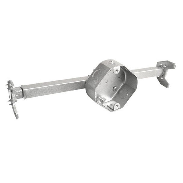 Garvin Industries 4" Octagon Cut In Bar Hanger Ceiling Fan Box, 1-1/2" Deep, Drawn with Conduit KO's