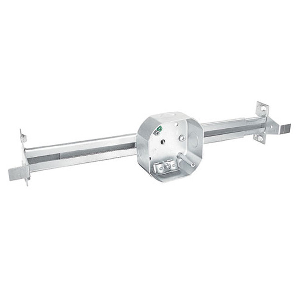 Garvin Industries 4" Octagon Bar Hanger Ceiling Fan Box, 1-1/2" Deep, Drawn, Conduit KO's