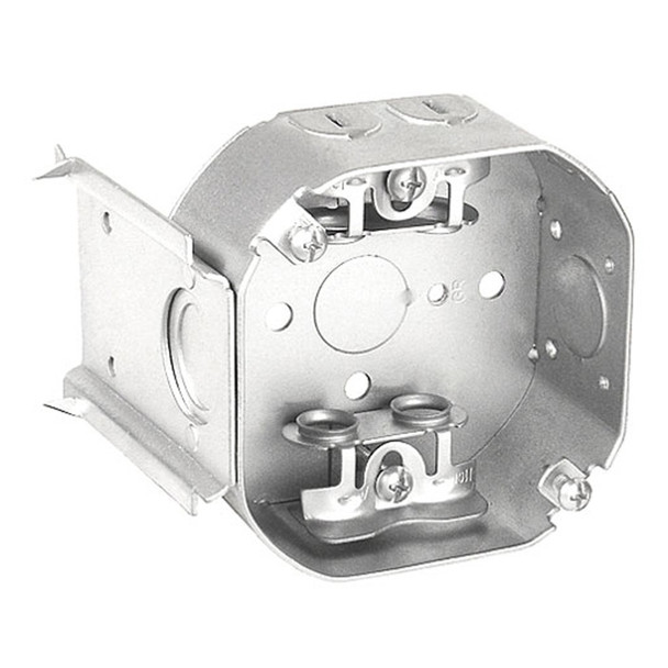 Garvin Industries 4" Octagon Bracketed Box, 1-1/2" Deep, Drawn, MC/BX Clamps, Fixture Ears 3-1/2" O.C., J Bracket (Nail Spike)