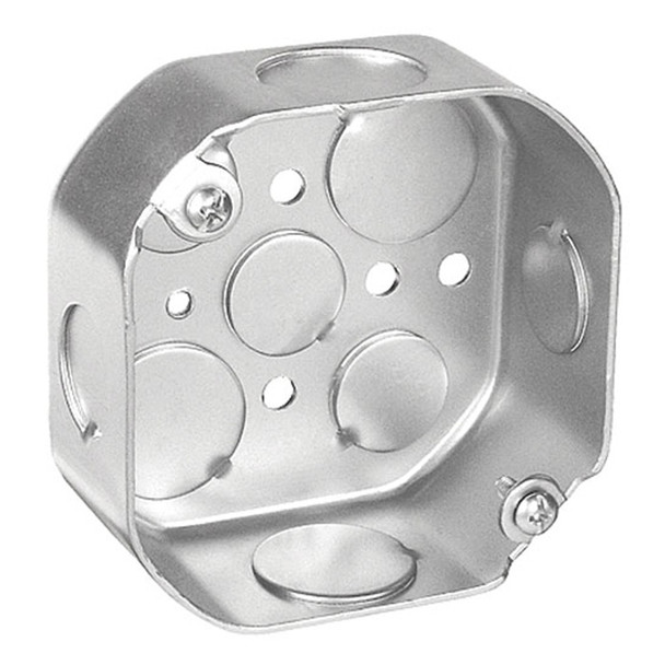 Garvin Industries 4" Octagon Box, 1-1/2" Deep, Drawn, With Conduit Knockouts and Fixture Ears, 3-1/2" O.C.