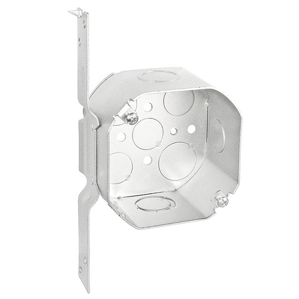 Garvin Industries 54171-F, 4" Octagon Bracketed Box, 2-1/8" Deep, Drawn, With MC/BX Clamps and Fixture Ears 3-1/2" O.C.