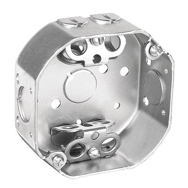 Garvin Industries 4" Octagon Box, 2-1/8" Deep, Drawn, with MC/BX Clamps and Fixture Ears, 3-1/2" O.C.