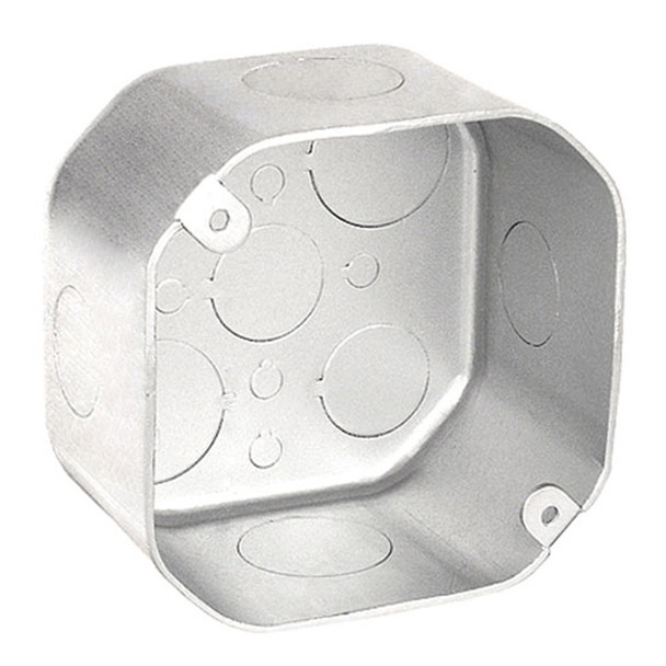 Garvin Industries 54171-SVT, 4" Octagon Plenum Box, 2-1/8" Deep, Drawn, With Conduit Knockouts and Fixture Ears 3-1/2" O.C.