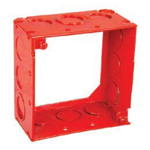 Garvin Industries 4" Square Extension Ring, Welded, 2-1/8" Deep, 1/2" & 3/4" Knockouts, Red