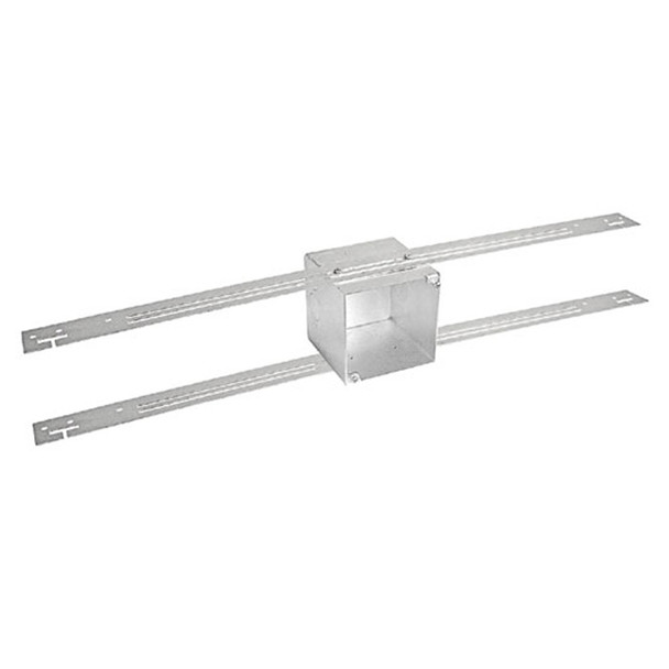 Garvin Industries 4 Square Junction Box with Ceiling Grid Span Bar, 3-1/2 in. Deep, 1/2 & 3/4 in. Knockouts, Steel, Galvanized