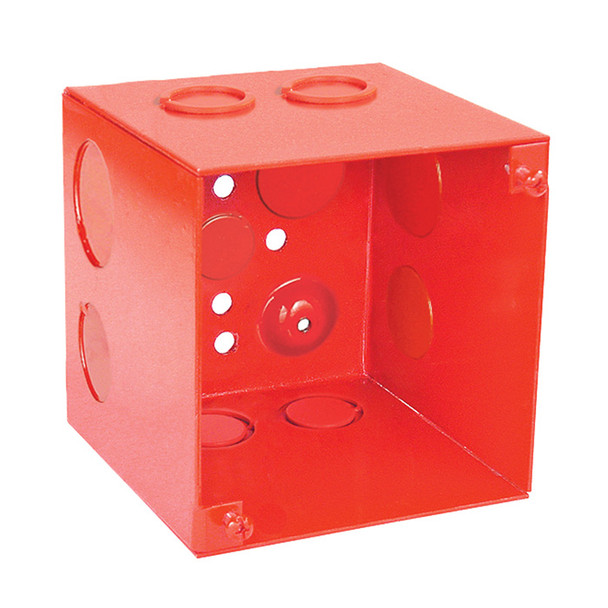 Garvin Industries 4" Square Life Safety Box, 4" Deep, Welded, Conduit KO's, Red