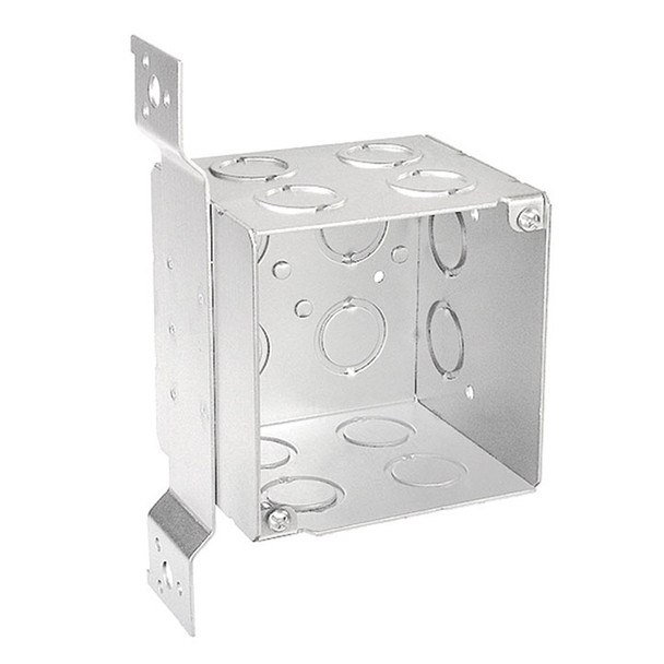 Garvin Industries 4" Square Bracketed Box, 3-1/2" Deep, Welded, Flat Vertical Bracket, Conduit Knockouts