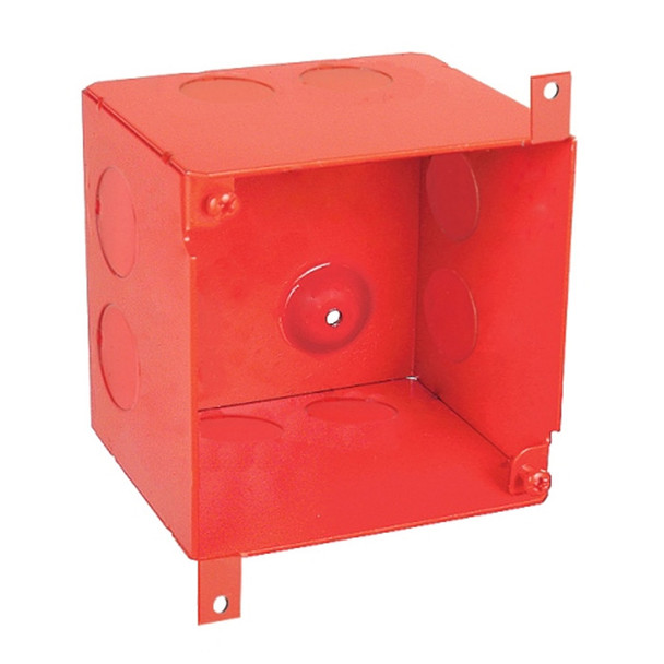 Garvin Industries 4" Square Concrete Slab Box, 3-1/2" Deep, 3/4" Knockouts, Red, External Mounting Tabs