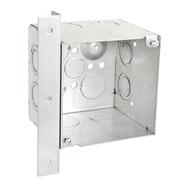 Garvin Industries 4" Square Welded Box, 3-1/2" Deep, 1/2" & 3/4" Knockouts, AB Vertical Right Angle Bracket