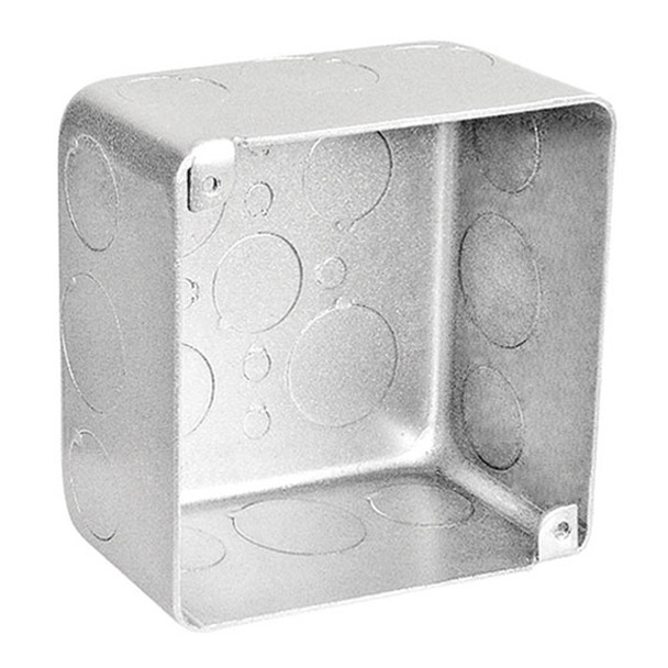 Garvin Industries 4" Square Bracketed Plenum Box, 2-1/8" Deep, Drawn, With Conduit Knockouts, 316 Stainless Steel
