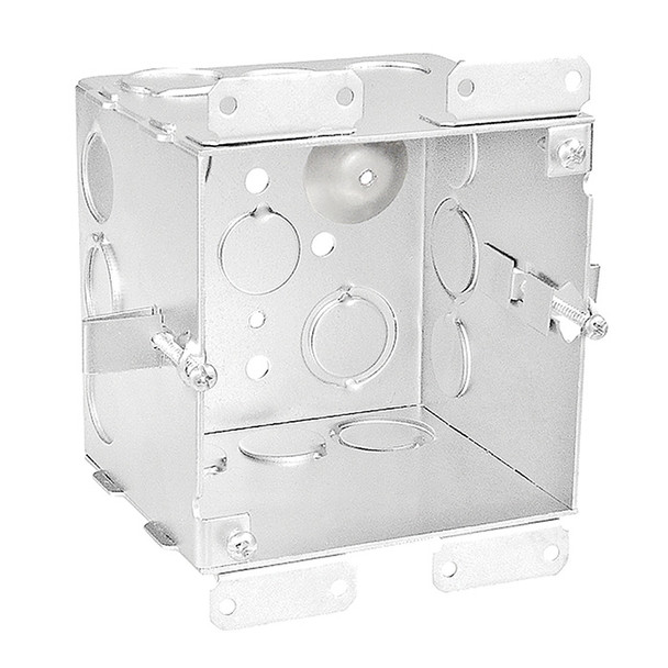 Garvin Industries 4" Square Old Work Cut-In Box, 2-1/8" Deep, Welded, Conduit Knockouts, Old Work Clips