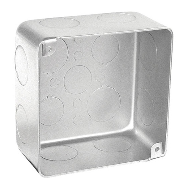 Garvin Industries 4" Square Box, 2-1/8" Deep, Drawn, Conduit KO's, 3/4" KO Size, Galvanized Steel