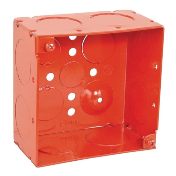 Garvin Industries 4" Square Life Safety Box, 2-1/8" Deep, Welded, Red, With Conduit KO's