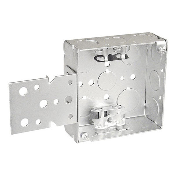 Garvin Industries 4" Square Electrical Box, 1-1/2" Deep, 1/2" Knockouts, MC/BX Bracket