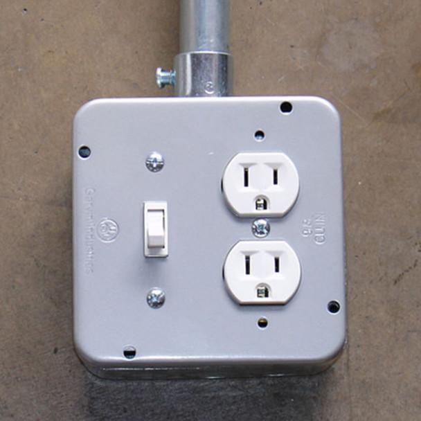 Garvin Industries 4-11/16" Square Exposed Work Cover, 1 Toggle & 1 Duplex, 1/2" Raised, Galvanized Steel
