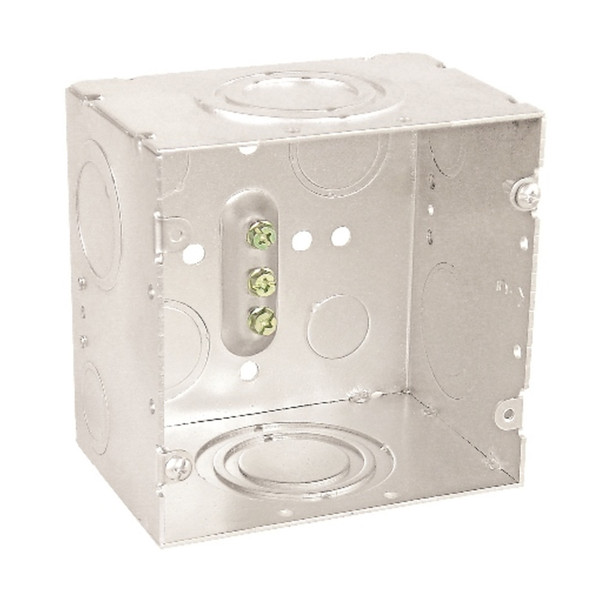Garvin Industries 4-11/16" Square Box, 3" Deep, Welded, Conduit KO's, 3 Screw Raised Ground