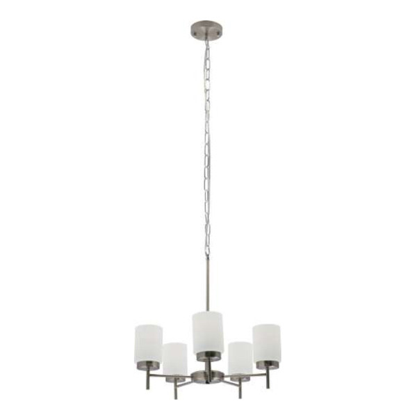 LCFE Series Lamp-Ready 5-Lamp Chandelier, 8Ft Height Adjustable, Black, Brushed Nickel Finish, E26 Base