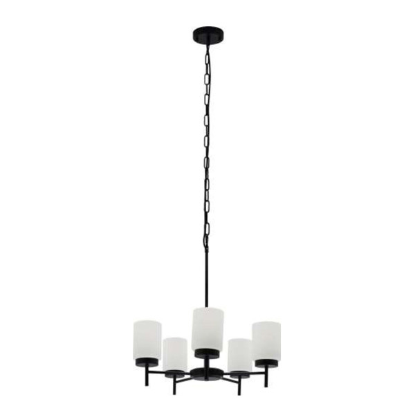 LCFE Series Lamp-Ready 5-Lamp Chandelier, 8Ft Height Adjustable, Black, Brushed Nickel Finish, E26 Base