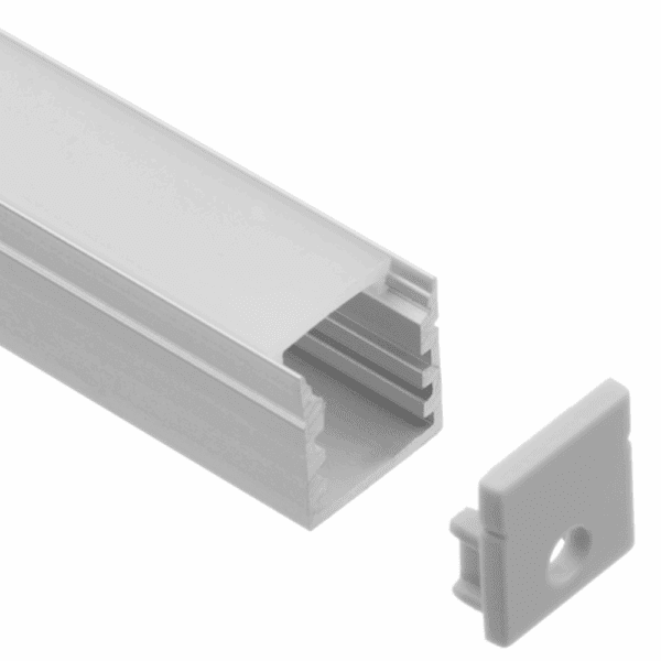Lotus LED Lights LH-1415 Surface Mount Aluminum Profile, 14x15mm, 8ft, Silver Aluminum, White Diffuser