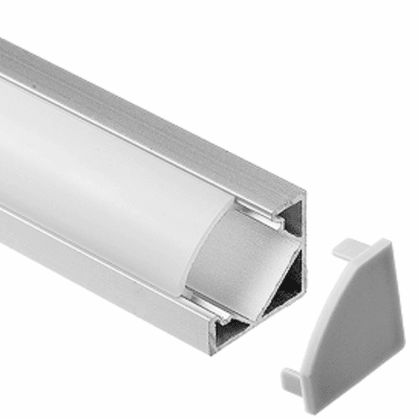 Lotus LED Lights LH-1818, Surface Mount 45 Degree Aluminum Profile, 18x18mm, Silver Aluminum, White Diffuser, 4ft Length, 1Pack