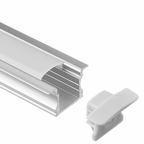 Lotus LED Lights LH-2515, Recessed Mount Aluminum Profile, 25x15mm, Silver Aluminum, White Diffuser, 8ft