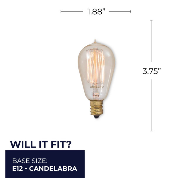 Bulbrite Incandescent 25 Watt ST15 Nostalgic Thread Light Bulb With An Antique Finish And Candelabra Screw (E12) Base, 2200K (Amber Light) - alternate image 4