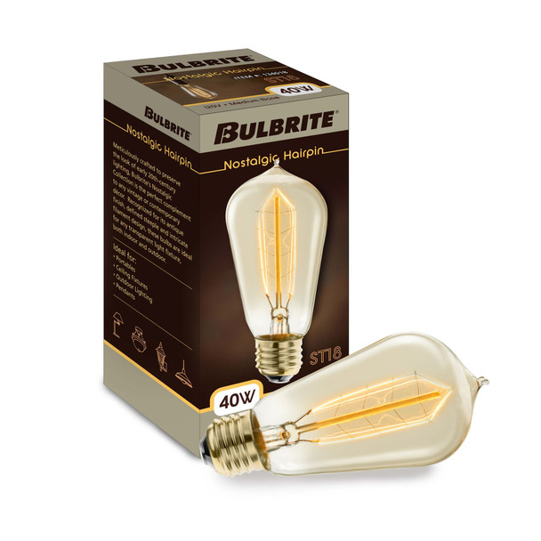 Bulbrite Incandescent 40 Watt ST18 Nostalgic Hairpin Light Bulb With An Antique Finish And Medium Screw (E26) Base, 2200K (Amber Light) - alternate image 2