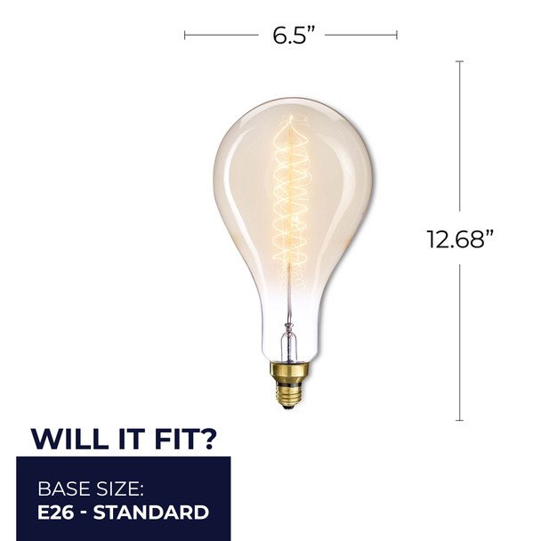 Bulbrite Incandescent 60 Watt Ps56 Nostalgic Spiral Light Bulb With An Antique Finish And Medium Screw (E26) Base, 2200K (Amber Light) - alternate image 4