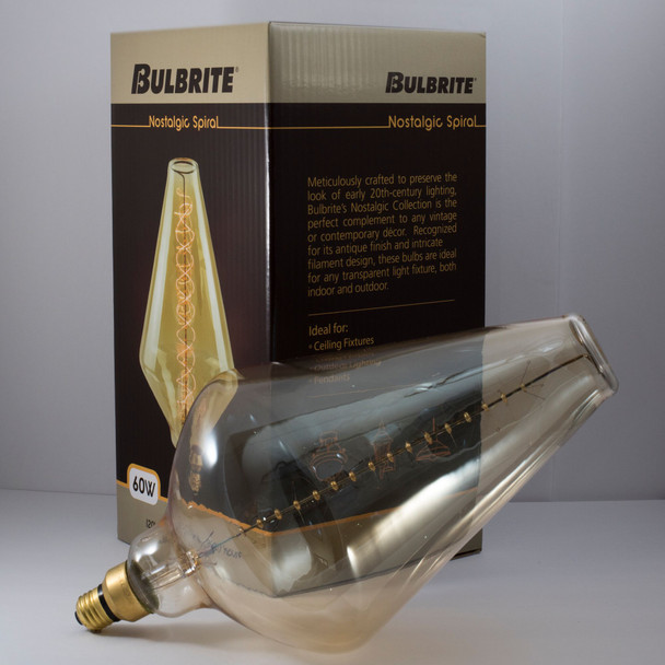 Bulbrite Grand Nostalgic Collection 60 Watt Dimmable Diamond Shape Oversized Decorative Incandescent Light Bulb With Medium (E26) Base, 2200K Amber Light, Antique Glass Finish - alternate image 2