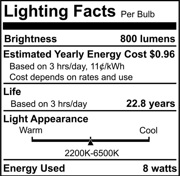 Bulbrite Solana Smart LED Wifi Light Bulb, A19 / E26 Base, 8W, 2200K-6500K , White Finish - alternate image 2