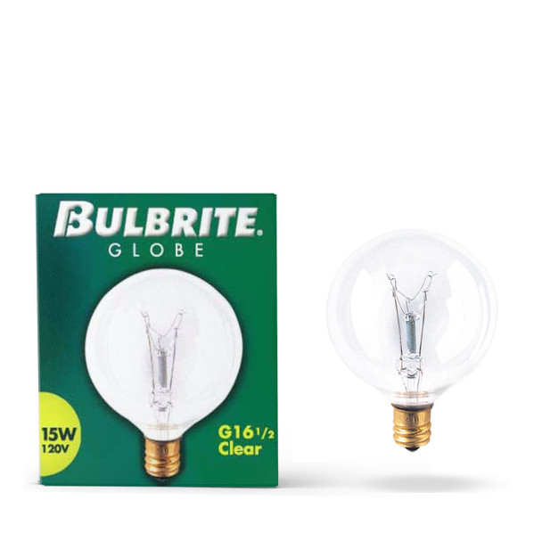 Bulbrite Incandescent 15 Watt G16.5 Light Bulb With A Clear Finish And Candelabra Screw (E12) Base, 2700K (Warm White Light) - alternate image 2
