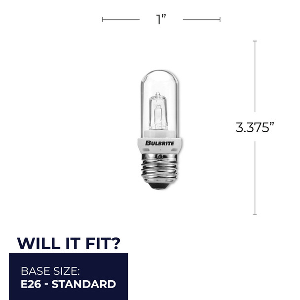 Bulbrite Halogen 75 Watt T8 Light Bulb With A Clear Finish And Medium Screw (E26) Base, 2900K (Soft White Light) - alternate image 3