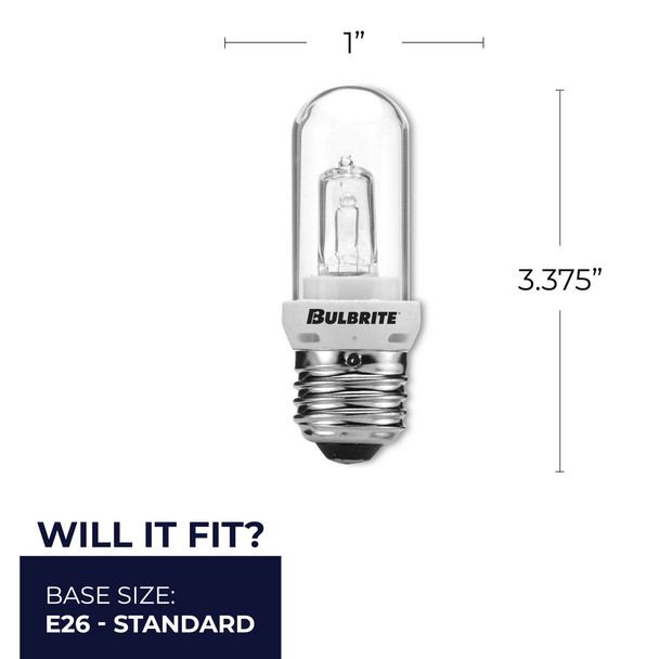 Bulbrite Halogen 100 Watt T8 Light Bulb With A Clear Finish And Medium Screw (E26) Base, 2900K (Soft White Light) - alternate image 2