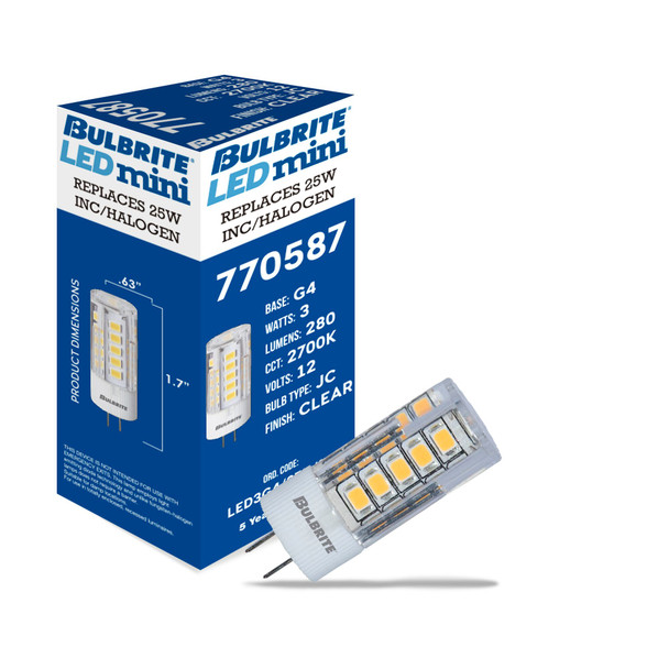 Bulbrite LED 3 Watt Jc Light Bulb With A Clear Finish And Bi-Pin (G4) Base - alternate image 2