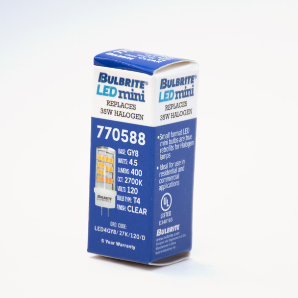 Bulbrite LED 4.5 Watt T6 Light Bulb With A Clear Finish And Bi-Pin (Gy8) Base - alternate image 2