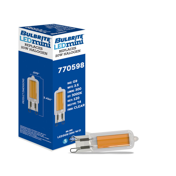 Bulbrite LED 3.5 Watt T4 Light Bulb With A Clear Finish And Bi-Pin (G9) Base - alternate image 4